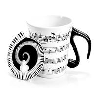 Xrten Coupe de Musique en Céramique,Tasse avec Poignée en forme de Note Musicale Piano Tasse avec Couvercle