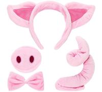 Xrten Ensemble de Déguisement de Cochon avec Museau, Oreilles, Queue et Nœud Papillon, Bandeau d'oreille de Cochon Rose pour Enfants, Fête d'halloween, Fêtes Costumées