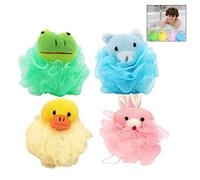 Xrten Éponge Douche Exfoliante, 4 PCS Fleurs de Bain Accessoire pour Enfants Femmes