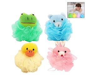 Xrten Éponge Douche Exfoliante, 4 PCS Fleurs de Bain Accessoire pour Enfants Femmes