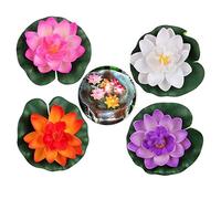 Xrten Fleur de Lotus Artificielle, 4 Pièces Décorations Flottantes pour Mariage Jardin Aquarium Décor