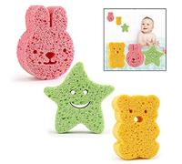 Xrten Lot de 3 éponges de Bain Bébé, éponges Naturel Doux et Confortable avec éponges Colorées en Forme d'étoile