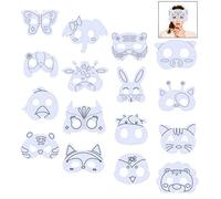 Xrten Masques à Colorier, 16 Pièces Masques d'animaux Enfant Colorier pour Pochette Cadeau de Fête, Fête d'anniversaire, Noël, Halloween