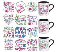 XRTHGS Lot de 12 feuilles de papier de transfert UV DTF pour la fête des mères - Convient pour tasses, verre, tables, chaises, ordinateurs, papier de transfert UV DTF haute viscosité (citations