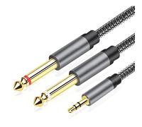xruc Câble Audio 3.5mm vers Double 6.35mm 2M, Câble Jack TRS Vers 2×TS Mono Y Splitter pour Table de Mixage Amplificateur Studio Instruments, Prise Jack Double 6.35 Mâle vers 3.5 Mâle en Nylon Tressé