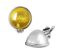 XRUKGUO Pour Hayabusa Pour Suzuki Dirt Bike Rétro Moto Phare Rond Avec Support Galvanoplastie Vintage Avec Spot Lumineux Moto Feux(Chrome Yellow Lens)