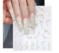XRVRILE 2 Feuilles Autocollant Ongle Dorés et Pince à Épiler, Stickers Ongle à Rayures, Nail Art Stickers Auto-Adhésifs, Autocollants pour Nail Art, Design D'ongles, Décoration DIY