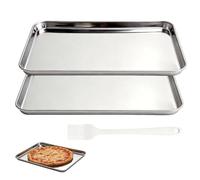XRVRILE 2PCS Plateau Inox Rectangulaire avec Pinceau Huile - Plaque Patisserie, Plaque Cuisson Four 26,4×15,3cm, Plat Four Inox pour Four Cuisine, Facile À Nettoyer