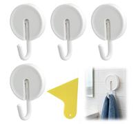 XRVRILE Crochets Adhésifs Blancs 4 pièces avec Racloir - Crochet Sans Perçage Résistant, Patère Murale & Crochet Plafond Adhésif, Orientable 90°, Salle de Bain, Cuisine, Porte