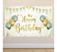 XRVRILE Deco Anniversaire en Vert et or 1 Ballon Macaron, Banderole Joyeux Anniversaire 180 x 110 cm, Grande Birthday Banner pour les Décorations de Fête des Filles et des Garçons