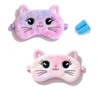 XRVRILE Lot de 2 masques de sommeil pour enfants - En peluche - Avec bouchons d'oreille - Doux - Opaque à la lumière - Élastique - Confortable - Pour voyage, sieste, bureau, détente