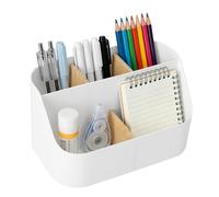 XRVRILE Organisateur de Bureau Blanc avec Séparateurs en Bambou - Organisateur Modulable 2 à 5 Compartiments Rangement Bureau ABS pour Stylos Cosmétiques Télécommandes Maison