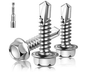 XRXYMQ 180 Pcs Vis Autotaraudeuses Métal 4.2 x 19 mm Vis Autotaraudeuses Acier Inox 304 Visserie Autoperforante Hexagonales Visserie de Ferblantier avec Embout Hexagonal Jeu de Clés à Douille