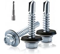 XRXYMQ 45 Pièces Vis Autoforeuse Metal 6.3 x 100 mm Vis Autoforeuse Inox avec Rondelles D'étanchéité Vise Bac Acier con Kit de ouille Vise Autoperforante pour Réparations Domestiques Tole Acier