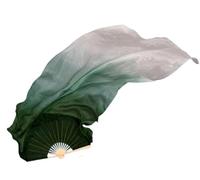 XRYUXECJ Éventail de Danse en Soie Long Vert foncé dégradé Blanc Danse Classique Yangko Long éventail en Soie Long éventail de Danse Flottant(1.5m)