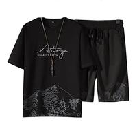 Xsayjia Ensemble De Pyjamas Homme Survêtement d'été 2 pièces pour Homme T-Shirt et Short Costume Coupe Slim,Grande Taille,Sport M-5XL