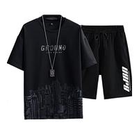 Xsayjia Ensemble De Pyjamas Homme Survêtement d'été 2 pièces pour Homme T-Shirt et Short Costume Coupe Slim,Grande Taille,Sport M-5XL