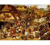 XSBPDPII Célèbres peintures à l'huile - Impression HD - Les proverbes flamands par Pieter Brueghel le plus jeune - Art vintage pour décoration de couloir - 60 x 90 cm