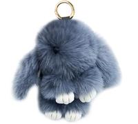 Xsclpomddy Porte-clés en forme de lapin avec pompon en fausse fourrure pour voiture, sac à main, gris foncé, 7in