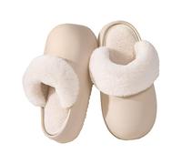 XSCQ Chaussons d'hiver pour femme - Doublure en peluche, doublure amovible pour un nettoyage facile, semelle antidérapante, imperméable, chaussures chaudes confortables, blanc cassé - Demi-couverture