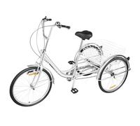XSDAJSD Tricycle Adulte 24 Pouces, vélo de croisière à 3 Roues, Panier à 6 Vitesses, pour Villes, plages, Pistes cyclables et Routes diverses, Charge maximale 120 kg, Argent, Noir, Blanc