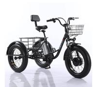 XSDAJSD Tricycle électrique pour Adultes, Gros pneus 20 Pouces, vélo électrique 3 Roues avec Grand Panier, écran LCD et Phare, pour la Ville et la Montagne