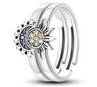 XSDSLS 2 Pcs Bague Soleil et Lune Bagues Motif Lune Soleil Scintillant Ajustable Ensemble d'anneaux célestes soleil et lune Or/Argent Bague en Forme de Lune Soleil Bague d'amitié pour Femme (Set1)