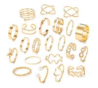 XSDSLS 20-31 pièces Bague Femme Rétro Empilables Bague Phalange Ensemble Argent/Or Knuckle Bagues Ouverts Femmes Knuckle Midi Amour Papillon Rings Boho pour Femmes (Or Set 3-22 Pcs)