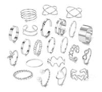XSDSLS 20-31 pièces Bague Femme Rétro Empilables Bague Phalange Ensemble Argent/Or Knuckle Bagues Ouverts Femmes Knuckle Midi Amour Papillon Rings Boho pour Femmes (Argent Set 3-22 Pcs)