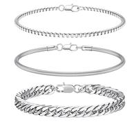 XSDSLS 3 Pièces Bracelet Homme Acier Inoxydable Homme Gourmette Chaîne Argent Bracelets Empilable pour Homme pour Papa 19/21C/23CM 19/21C/23CM (19CM)