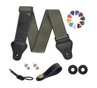 XSDSLS Sangle de Guitare,Coton Tissée Sangle Guitare Courroie de Guitare Longueur réglable avec médiators,extrémités en cuir Verrous de courroie pour Guitare Basse, Acoustique (Vert)