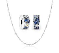XSDSLS Soleil Lune Charms pour Bracelets et Colliers Femmes,Stopper Clips Soleil Lune Cubique Zircone Perles Charm Pendentif Breloque et Chaîne Rolo Collier pour Femmes (Argent et Bleu)