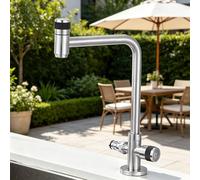 XSDSM Double Sortie Robinet Exterieur Pivotant À 360 ° 1/2 Robinet Jardin En Acier Inoxydable Eau Froide Uniquement pour Machine À Laver,Brossé