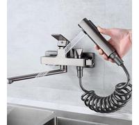 XSDSM Kit Robinet Mitigeur Mural pour Évier De Cuisine avec Pistolet De Pulvérisation Robinet Evier De Cuisine Chaud Et Froid Double Trou,Gris Pistolet