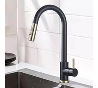 XSDSM Mitigeur Cuisine avec Douchette Extractible Robinet Évier Cuisine Pivotant à 360° 2 Modes de Réglage du Débit D'Eau Poignée Unique Eau Chaude et Froide en Acier Inoxydable,Noir et Doré