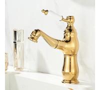 XSDSM Rétro Mitigeur Lavabo avec Douchette, Robinet Salle De Bain, Robinet Chaud et Froid à Poignée Unique,or + Blanc