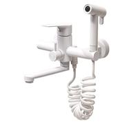 XSDSM Robinet Cuisine Mural avec Pistolet Pulvérisateur Mitigeur Cuisine Chaud Et Froid À Levier Unique Bras Pivotant 15cm,Blanc