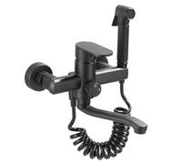 XSDSM Robinet Cuisine Mural Noir avec Pistolet Pulvérisateur Robinet Evier De Cuisine Rotatif À 180 °,25 cm