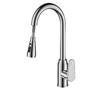 XSDSM Robinet De Cuisine avec Douchette Extractible Pivotant À 360 ° Double Mode Robinet Mitigeur En Laiton Eau Chaude Et Froide,Argent