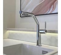 XSDSM Robinet De Cuisine avec Douchette Extractible Rotation À 360 ° Robinet Evier En Laiton Eau Chaude Et Froide,Argent