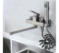 XSDSM Robinet De Cuisine Gris Pistolet avec Pistolet Pulvérisateur Robinet Evier De Cuisine Mural Levier Unique Chaud Et Froid,20cm