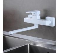XSDSM Robinet De Cuisine Mural Blanc Robinets D'Évier De Cuisine En Laiton Bras Pivotant 360° Eau Chaude Et Froide,25 cm