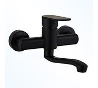 XSDSM Robinet De Cuisine Mural Robinet Evier De Cuisine Noir Pivotant À 360 ° Chaud Et Froid Sortie Courte,25 cm