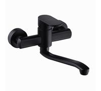 XSDSM Robinet De Cuisine Murale Noir Robinet Evier En Laiton Pivotant À 360 ° Eau Chaude Et Froide Double Trou Poignée Unique,20CM