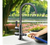 XSDSM Robinet De Jardin Laiton avec Raccord De Machine À Laver Pivotant À 360 ° Robinet Lavabo Exterieur Double Poignée Eau Froide Uniquement,Gris Pistolet