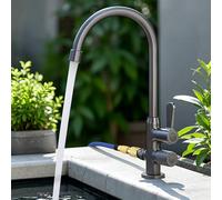 XSDSM Robinet Eau Froide Double Sortie Pivotant À 360 ° Robinet Exterieur Jardin Antigel En Laiton Installation Sur Socle À Trou Unique,Gris Pistolet