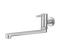 XSDSM Robinet Eau Froide Uniquement Mural Robinet Evier De Cuisine À Poignée Unique Pivotant À 180 ° En Acier Inoxydable Brossé,30CM