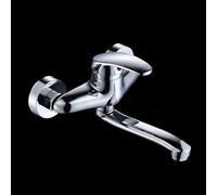 XSDSM Robinet Evier De Cuisine En Laiton Robinet Mural Cuisine Chaud Et Froid À Levier Unique Double Trou Argenté,25 cm