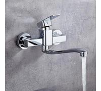 XSDSM Robinet Evier De Cuisine En Laiton Robinet Mural pour Évier À Linge Argenté Poignée Unique,25 cm