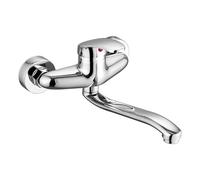 XSDSM Robinet Evier De Cuisine Mural Robinets D'Évier De Blanchisserie Chaud Et Froid Double Trou Poignée Unique Argent,24 cm